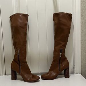 Franco Sarto Womens Cindy Tall Knee High Boots Brown Faux Leather Block Heel 8M